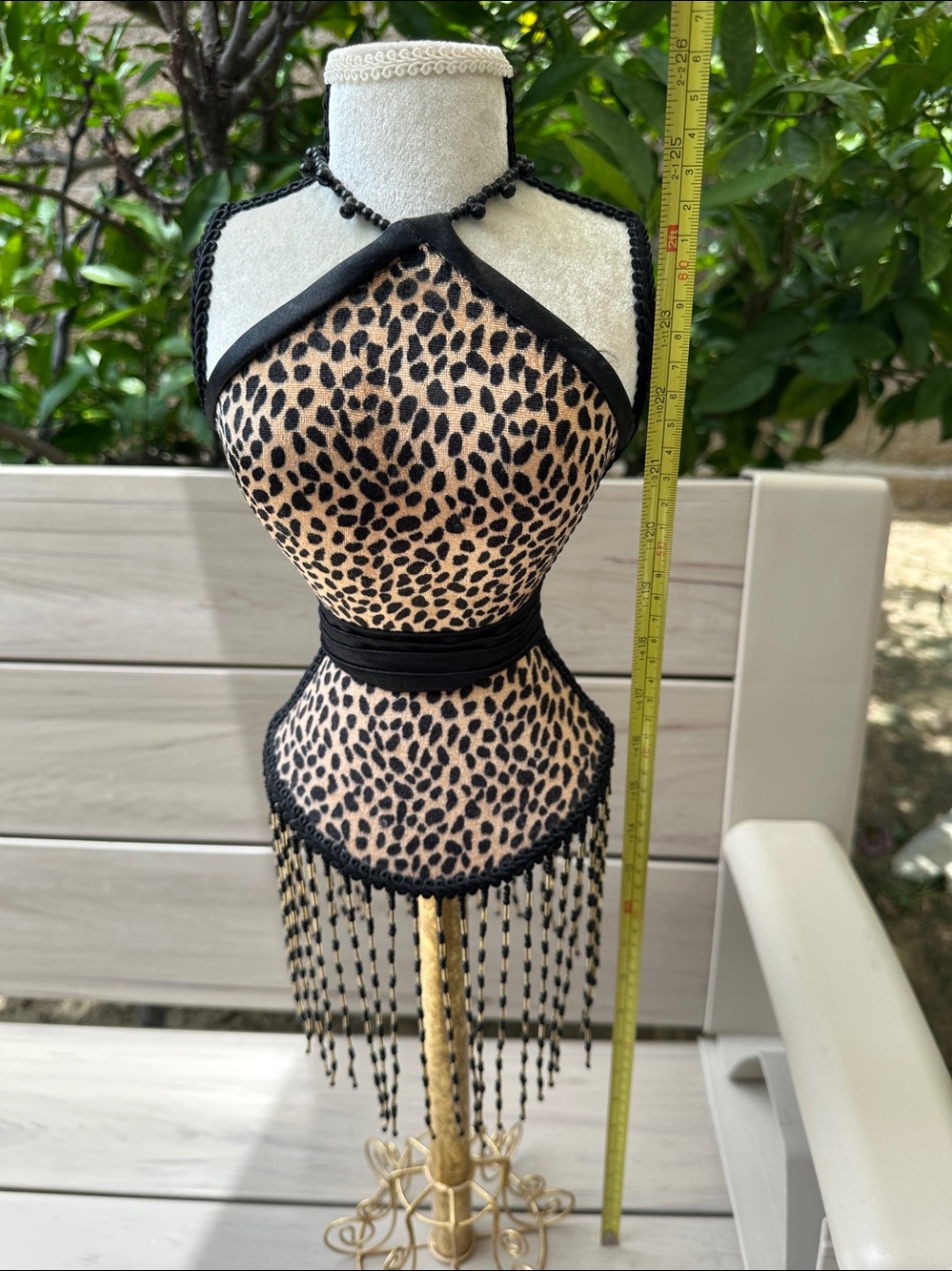Decorative Leopard-Print Tabletop Dress Form Jewelry Stand in Tan and Black 26"H